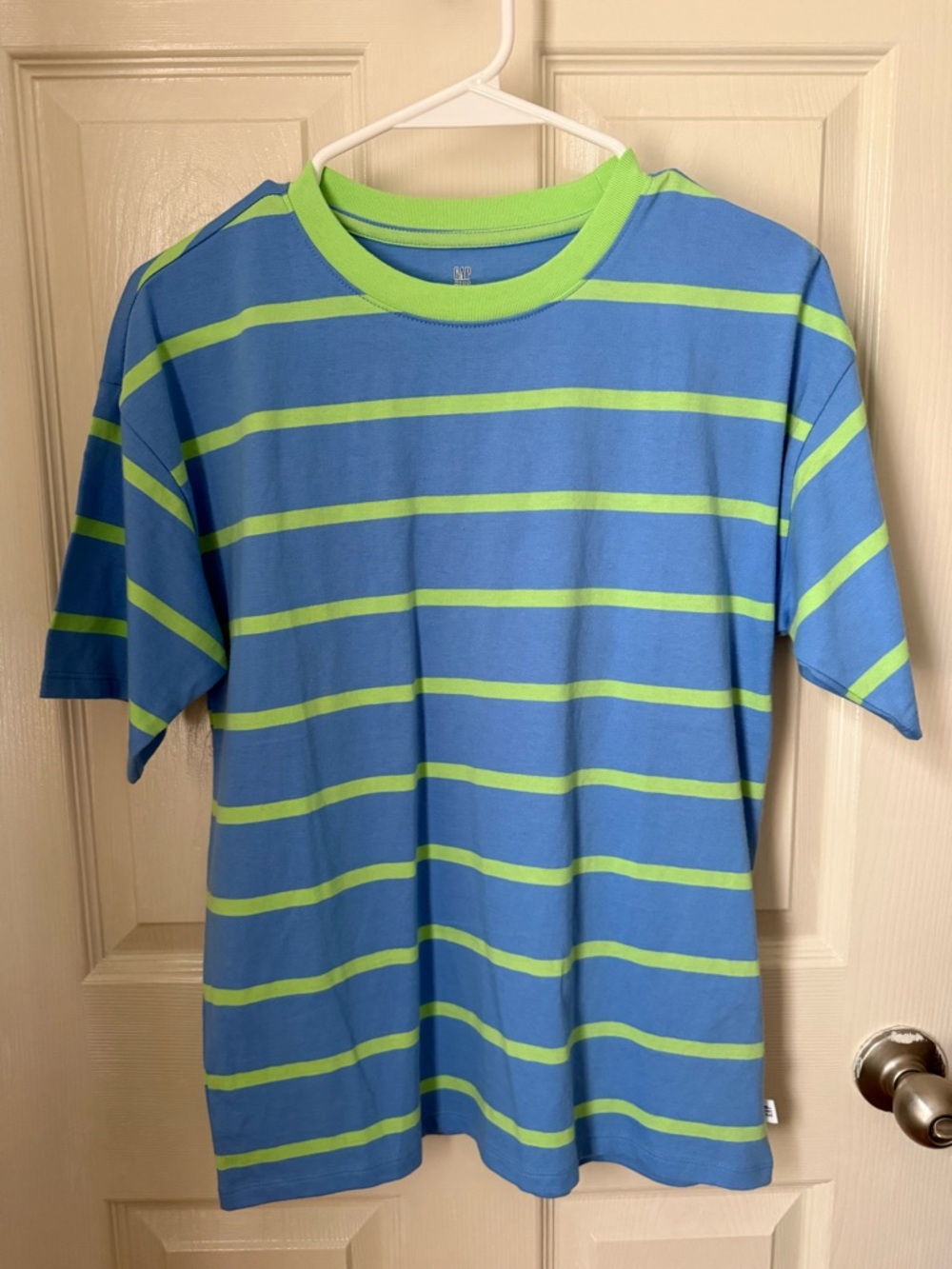XXL 14-16 GAP Kids Blue and Lime Green Striped Tee NWOT